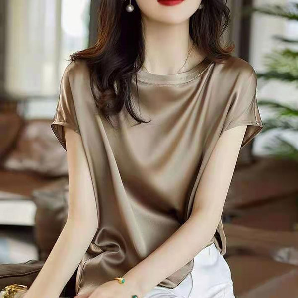 Elara Silky-Look Relaxed Short-Sleeve Top One-piece
