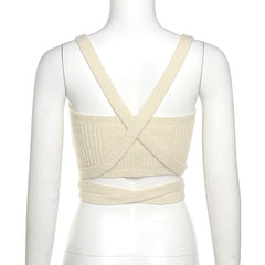Knit Tank Top  Backless Tie Up Bandage