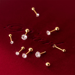 WANTME 925 Sterling Silver Luxury Round Zircon Simple Bead Stud Earrings for Women Fashion Body Piercing Jewelry Accessories