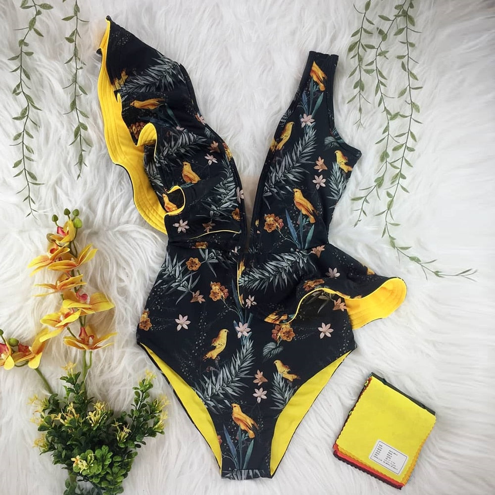 Marbella Ruffle Deep-V Swimsuit One-piece