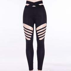 Ripped Hollow Hole Fitness High Waist Running Pants