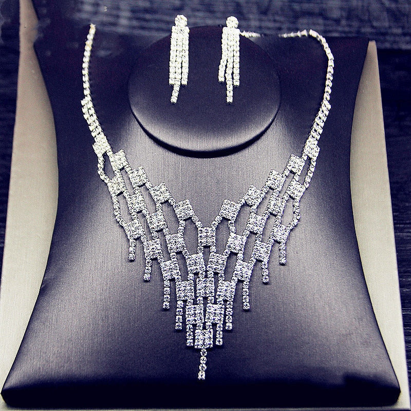 FYUAN Shine Geometric Rhinestone Necklace Earrings For Women Long Tassel Jewelry Sets Weddings Banquet Gifts Secondary image