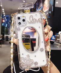Diamond Crystal Cute Pearl Perfume Bottle Shaped Chain Handbag Case Cover for iPhone