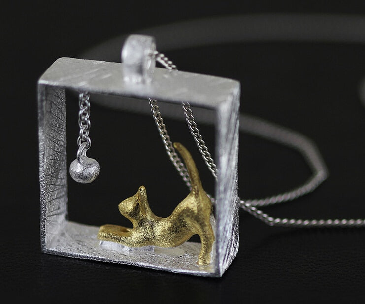 925 Sterling Silver Square  cat Necklaces &amp; Pendants For Women High Quality Sterling-silver-jewelry