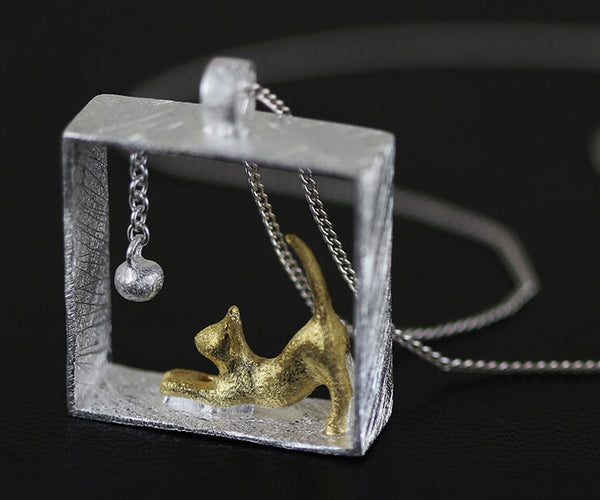 925 Sterling Silver Square  cat Necklaces &amp; Pendants For Women High Quality Sterling-silver-jewelry