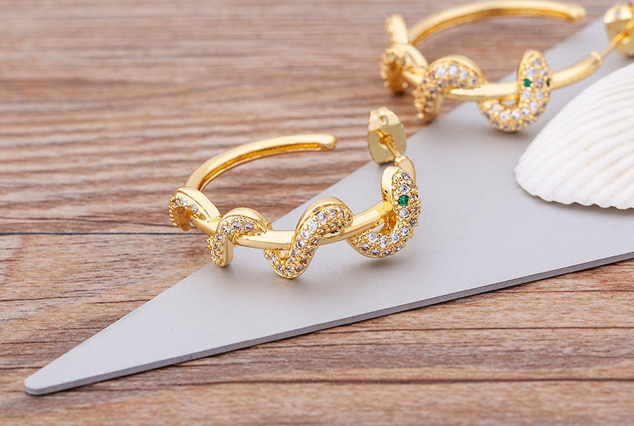Geometric Big Circle Earrings Gold Color Delicate Snake Twisted Round Earrings