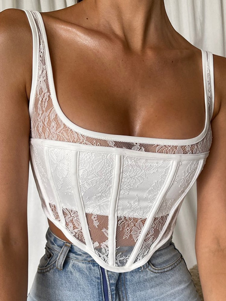 Elegant Lace Sheer Sexy Corset Crop Top