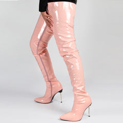Jenna Over The Knee Thigh High Boots Pointed Toe Thin High Heels Long Side Zipper Leather Boots