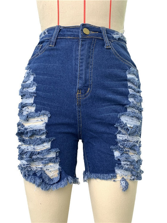 Sierra High Waist Fashion Ripped Denim Shorts