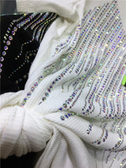 Heavy Embroidery Hot Drilling T-shirt Women Fake Two-Piece Shiny Slim Fitted Short-Sleeved T Shirt O-Neck Tops Femme Knited Tees