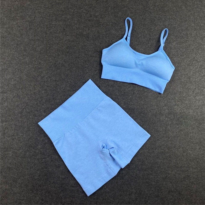 Seamless Leggings+Short Sleeve Crop Top+Sports Bra+Sport Shorts Yoga Set