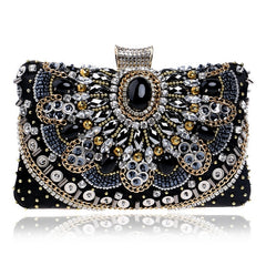 SEKUSA Hot Sale Small Beaded Clutch Purse Elegant Black Evening Bags Wedding Party Clutch Handbag Metal Chain Shoulder Bags
