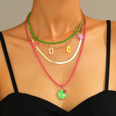 Lost Lady New Fashion Letter Rice Bead Multilayer Ladies Necklace Same Model Birthday Gift Alloy Jewelry Wholesale Direct Sales