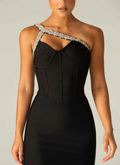 One Shoulder Sparkly Beading Rayon Bandage Elegant Dress