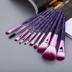 10 Pieces Glitter Makeup Brushes Set Crystal Handle Powder Brush Foundation Eyebrow Face Mascara Blush Eyeliner Kits