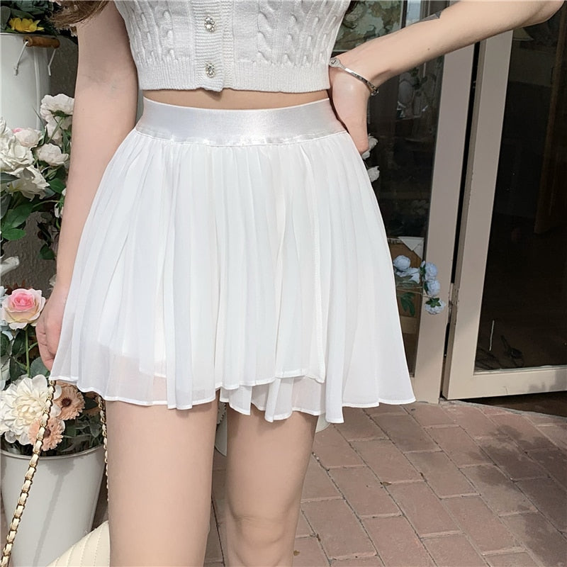 Make firm offers fashion knitting dew navel shirt with short sleeves women take a pleated high-waisted short skirts tide
