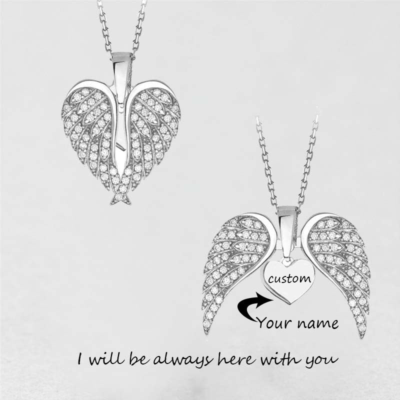 Luxury Custom Name Necklace for Women Crystal Angel Wing Pendant Necklace Heart Love Gift