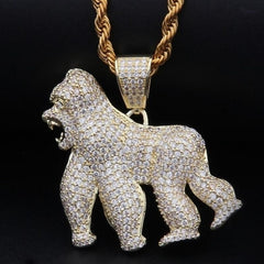 Men Hip Hop Fashion Full Rhinestone Bull Head Pendant Necklace Sparkling Ice Out Gold Plated Metal Necklace