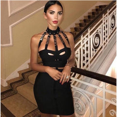 Free Shipping Summer Style Sexy Hollow Out Button Bandage Dress 2021 Designer Fashion Party Dress Vestido