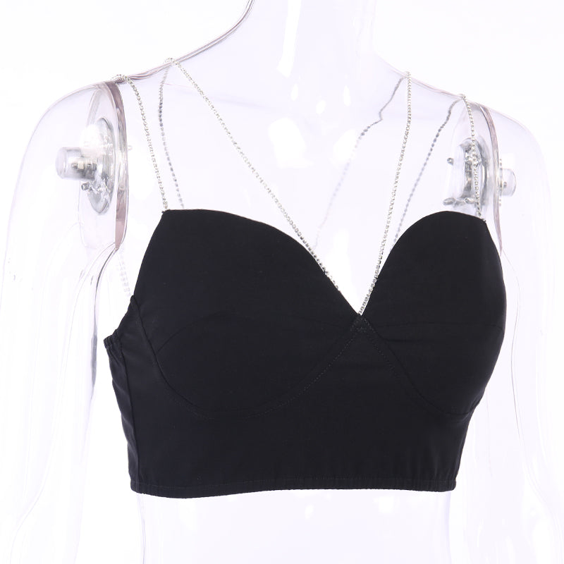 InstaHot Sexy Spaghetti Strap Cami Slim Cropped Top Women Summer Casual Backless Skinny Black Streetwear Sleeveless Camisole