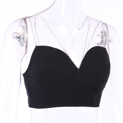 InstaHot Sexy Spaghetti Strap Cami Slim Cropped Top Women Summer Casual Backless Skinny Black Streetwear Sleeveless Camisole