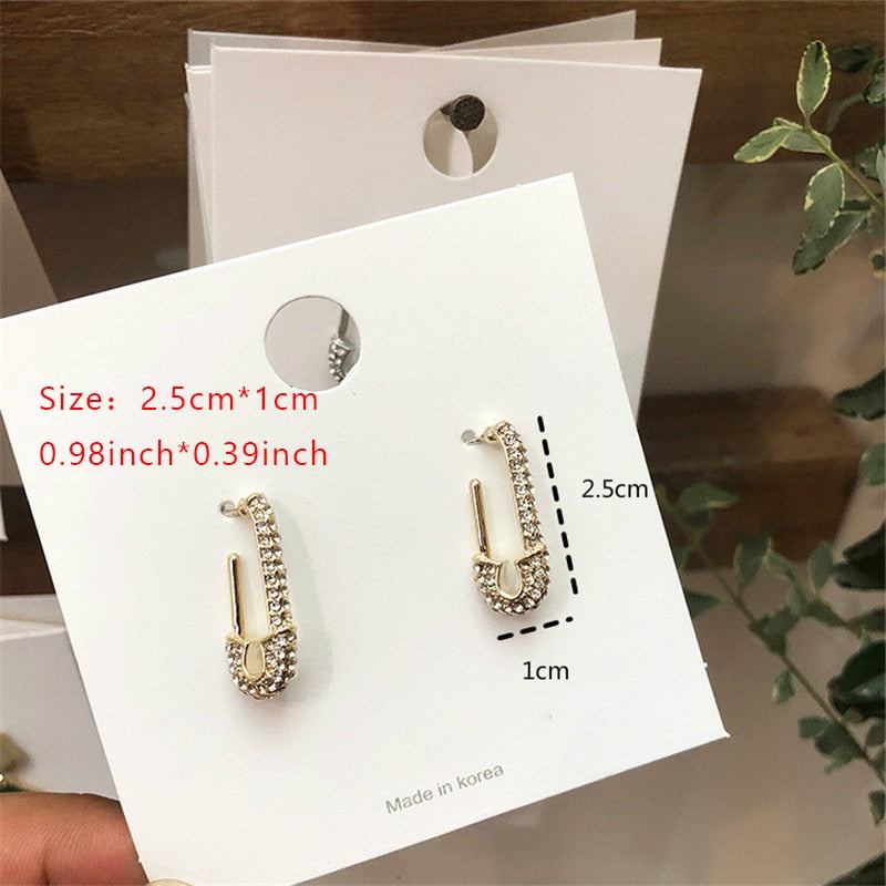 Punk Pin Safety Earrings For Women Zirconia Paperclip Sparking Bling European Unique Earring Accessories Jewelry Gift Bijoux