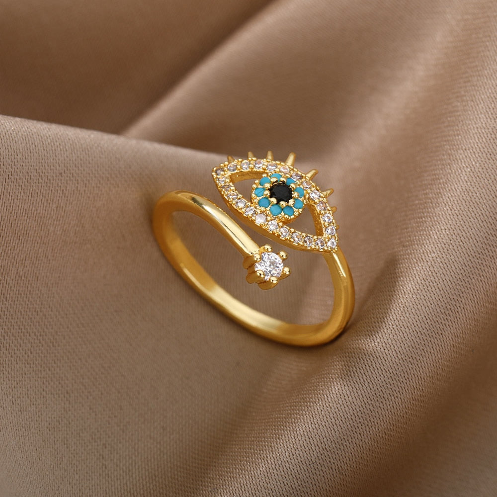 Safiya Lucky Evil Eye Stainless Steel Ring Collection