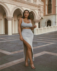 2 Pieces Crop Top And High Waist Long Skirts Set