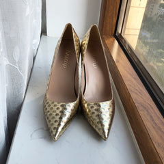 Golden Glitter Pointed Toe Stiletto High Heels Shiny Slip On Chic Pumps