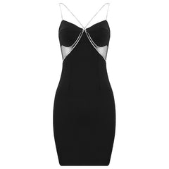 Women Summer Style Sexy V Neck Backless Diamonds Black Bodycon Bandage Dress 2021 Designer Elegant Evening Party Dress Vestido