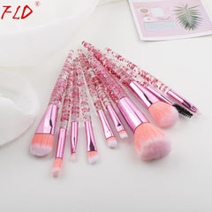 10 Pieces Glitter Makeup Brushes Set Crystal Handle Powder Brush Foundation Eyebrow Face Mascara Blush Eyeliner Kits