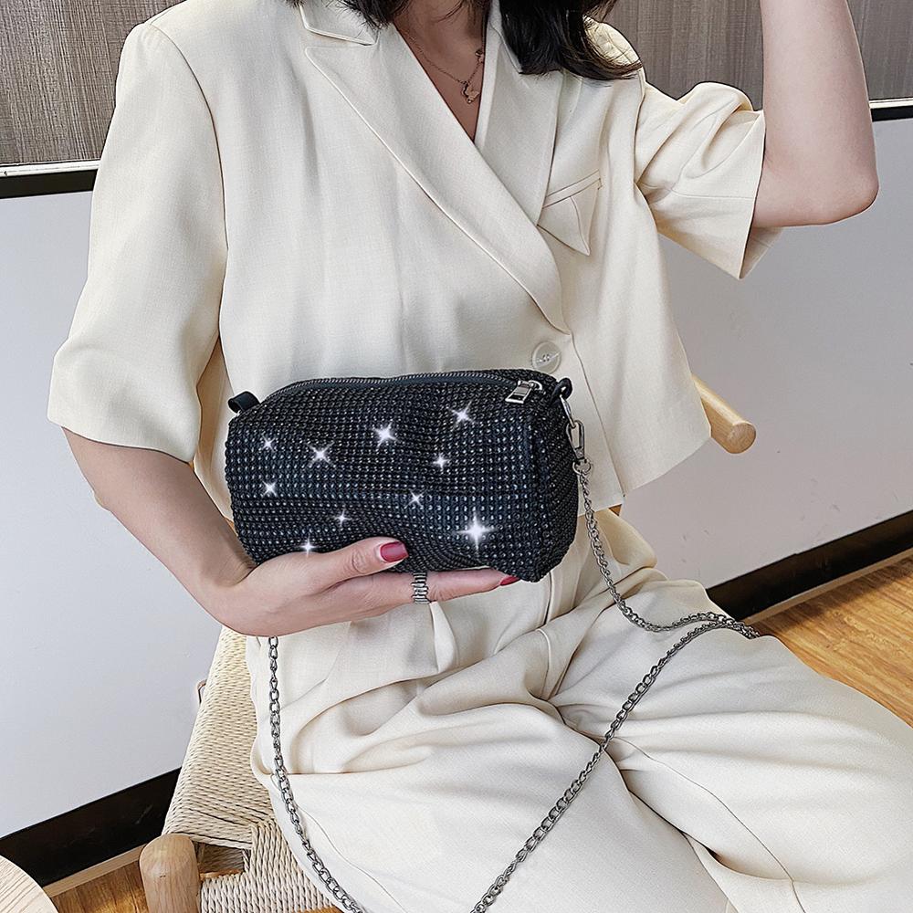 Fashion Rhinestone Crossbody Bag Classic Texture Creative Delicate Chic Women Shiny Chain Evening Clutch Shoulder Pouch