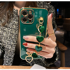 Plating Heart Metal Bracelet Phone Chain Case for iPhone