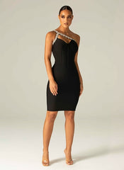 One Shoulder Sparkly Beading Rayon Bandage Elegant Dress