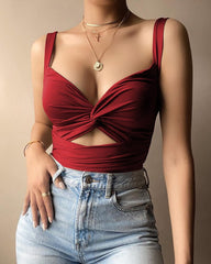 Summer Fashion Slim Clothes Thick Strap Twisted Cutout Bandage Skinny Streetwear Tshirt Women 2021 Sexy Corset Crop Tops Female