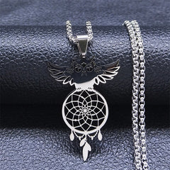 Feather Dream Catcher Stainless Steel Chain Necklaces Gold Color Long Necklaces Boho Jewelry sautoir femme long bohème N7021S01