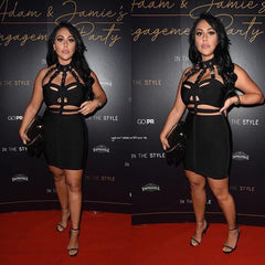 Women Summer Fashion Sexy Hollow Out Eyelet Sequined Cut Out Black Red White Bandage Dress 2021 Elegant Evening Party Dress