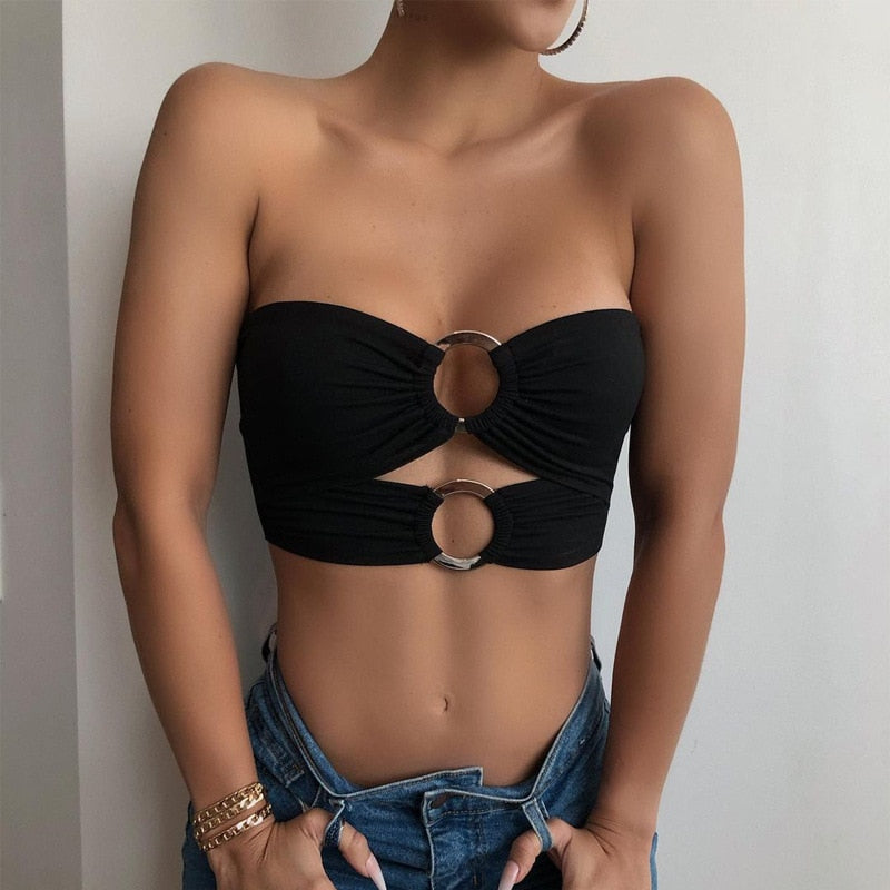 Strapless Rings Cut Out Crop Top