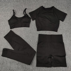 Seamless Leggings+Short Sleeve Crop Top+Sports Bra+Sport Shorts Yoga Set