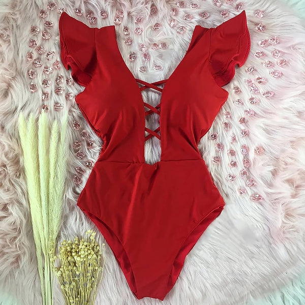 Marbella Ruffle Deep-V Swimsuit One-piece