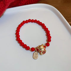 2022 New Lucky Tiger Head Bracelets For Women Girls Red Crystal Beaded Charm Cat Bracelets &amp; Bangles Gifts Wholesale