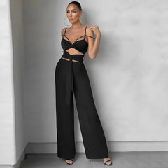 White Wide Leg Jumpsuit Sexy Hollow Lace-up Slim Jumpsuits