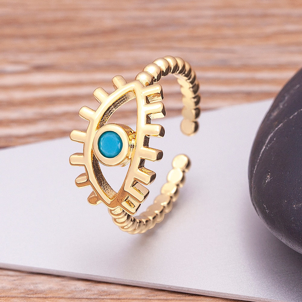 Bohemian Lucky Turkish Evil Eye Rhinestone Open Ring Main image