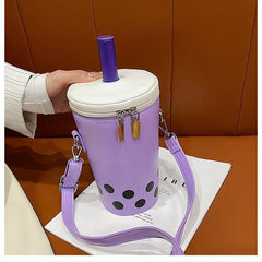 Cute Milk Tea Women&#39;s Shoulder Crossbody Bag Drink Cup Design Ladies Autumn Winter Cartoon Printing Pu Leather Messenger Bags