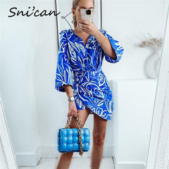 Blue Floral Asymmetrical Skirt Za 2021 Women High Waist Buttons Ruched Bodycon Mini Sexy Faldas Cortas Summer Jupe Femme Snican