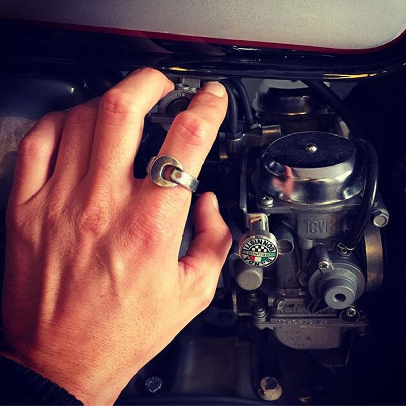 Punk Gothic Wrench Open Ring in Black Stainless Steel