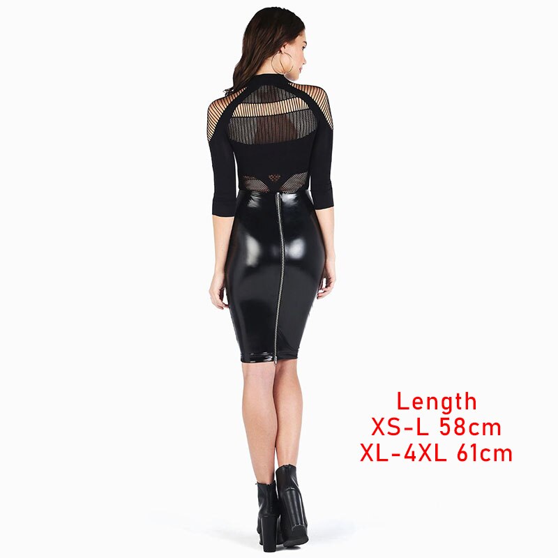 Women Casual PU Leather Bodycon Midi Skirt Ladies Faux Leather Pencil Skirt Hip Wrapped Back Zip Shiny PVC High Waisted Custom