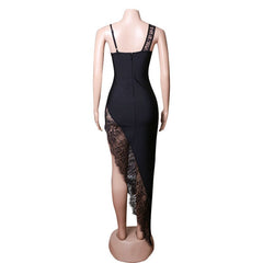 Evening Party Lace Maxi Bandage Dress Summer Spaghetti Strap High Split Sheath Long Dresses Black Sexy Backless Women Vestidos