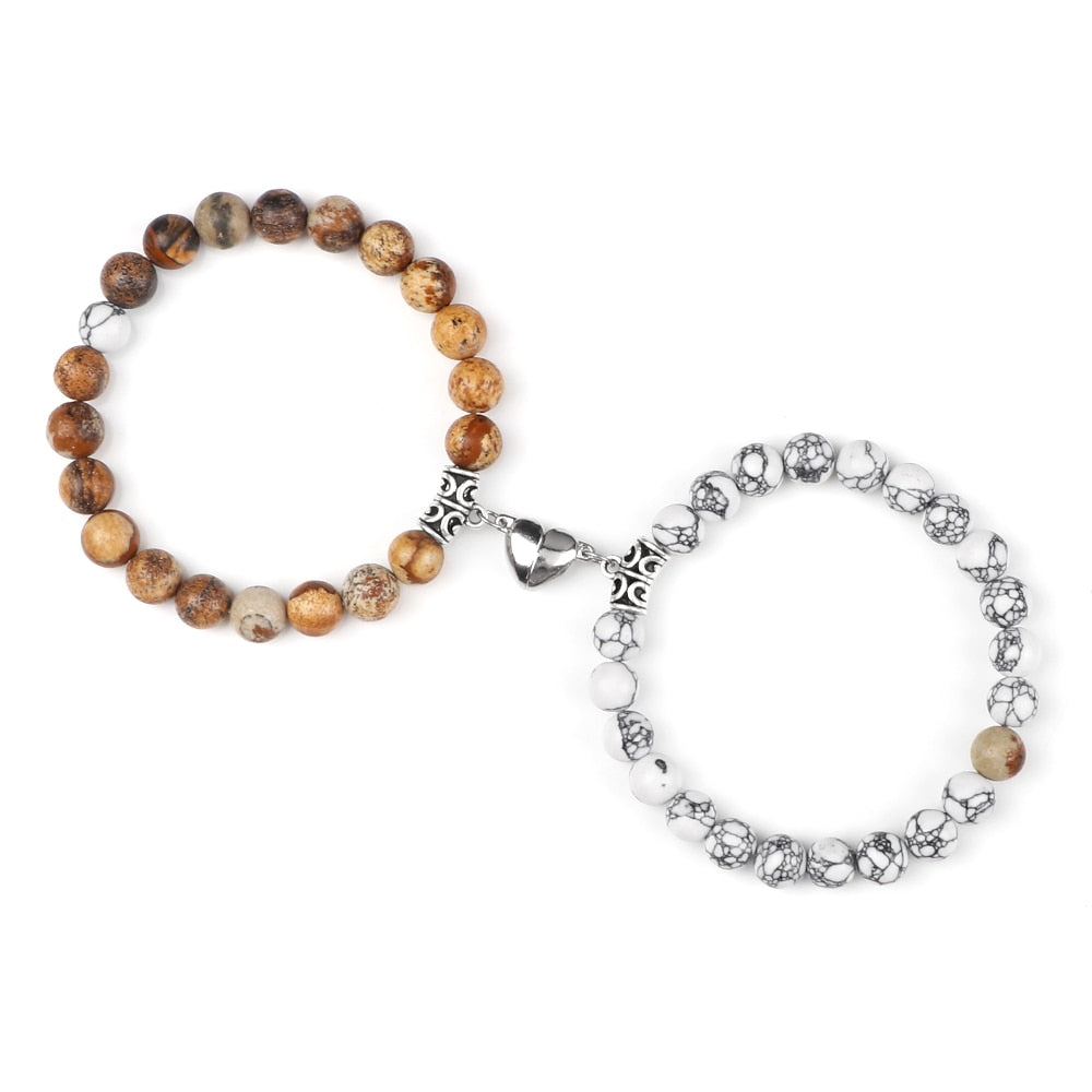 Amora Magnetic Heart Natural Stone Bracelet Set