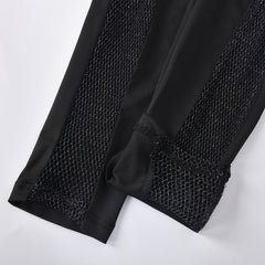ANJAMANOR Black Mesh Two Piece Set Crop Top and Pants Club Wear Stage See Through Outfits for Women Matching Sets D82-CA23
